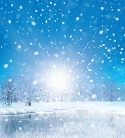 Vector winter landscape, sunny day のイラスト素材
