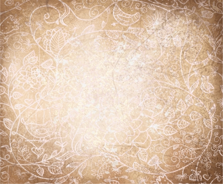 Vector abstract floral pattern on old paper background のイラスト素材