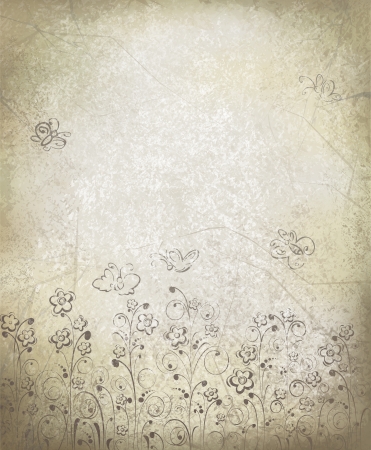 Vector floral pattern on grunge background のイラスト素材