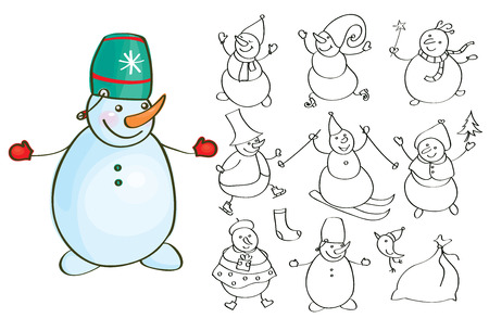 Vector snowman cartoons silhouettes のイラスト素材