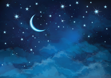 Vector night sky background stars and moon.のイラスト素材