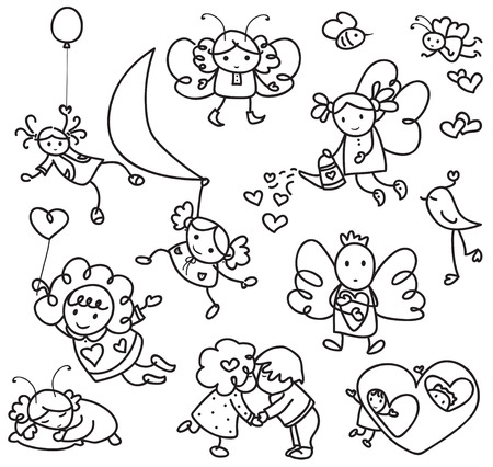 Set of cute angels cartoons.のイラスト素材