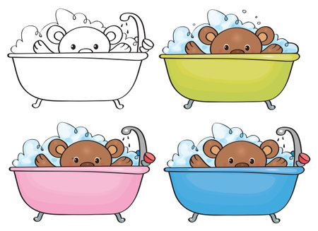 Vector bathing baby bear.  のイラスト素材