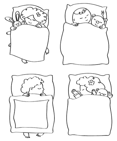 Vector sleeping kids silhouettes.のイラスト素材