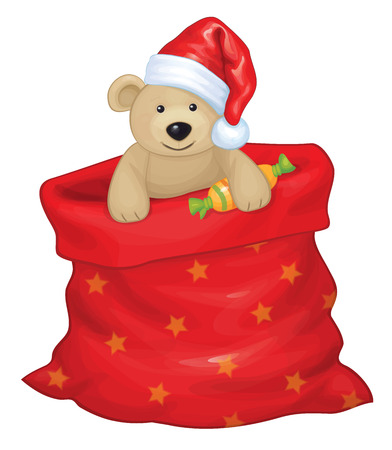 Santa Claus bag with toy bear isolated.のイラスト素材