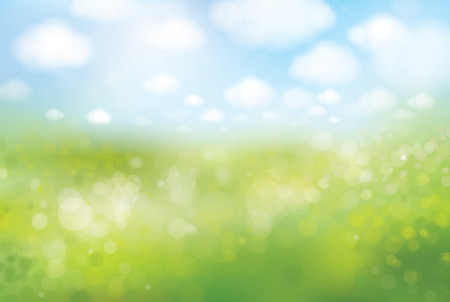 Vector spring  bokeh background, green field and blue sky.のイラスト素材