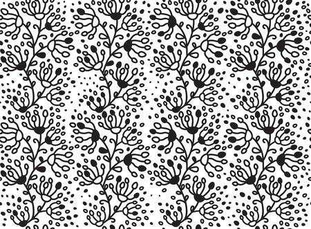 Vector seamless floral pattern black silhouette.のイラスト素材