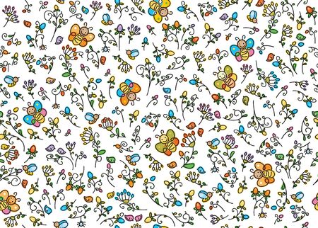 Vector seamless pattern flora, birds and insects.のイラスト素材