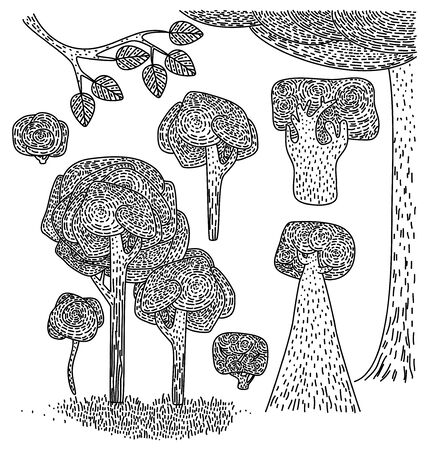 Vector trees, bushes and branches with leaves for design.のイラスト素材