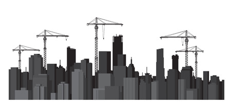buildings and cranes silhouettes.のイラスト素材