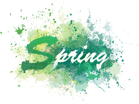 Vector green splashing  blots artwork, spring background.のイラスト素材