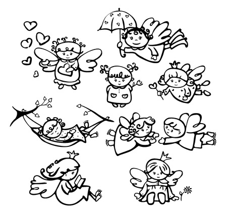 Vector cute angels cartoons silhouettes.のイラスト素材