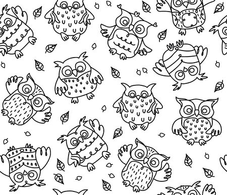 Vector owls cartoons seamless pattern isolated.のイラスト素材