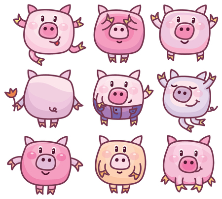 Vector cute pigs cartoons isolated.のイラスト素材