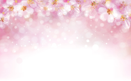 Vector blossoming sakura tree, pink bokeh background.のイラスト素材