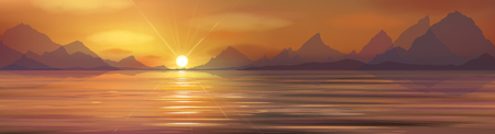 Sea scene sunset  in mountains.のイラスト素材
