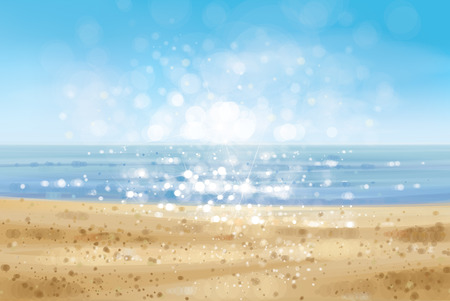 Ocean with blue  sky and sandy beach, blurred effect.のイラスト素材
