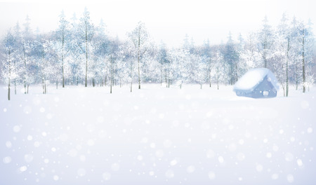 Vector winter scene with house in forest.のイラスト素材