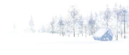 Vector winter scene with house in forest.のイラスト素材