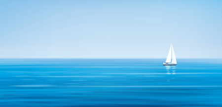 Vector blue sea, sky  background and yacht.のイラスト素材