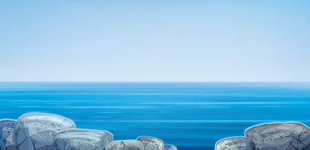 Vector  ocean with blue  sky and  stones beach.のイラスト素材