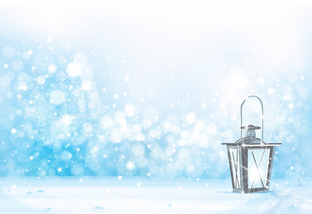 Vector Christmas  lantern  on bokeh winter background.のイラスト素材