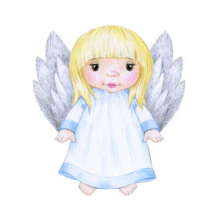 Ð¡ute little angel cartoon isolated, hand drawing.の写真素材