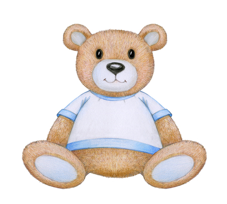Cute  sitting baby bear  isolated, hand drawing.の写真素材