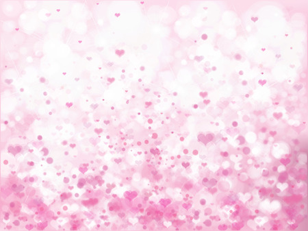Vector pink bokeh  background with hearts shapes.のイラスト素材