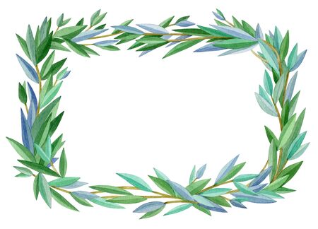  Green leaves,  abstract frame, isolated on white. Four seasons. Summer frame.の写真素材