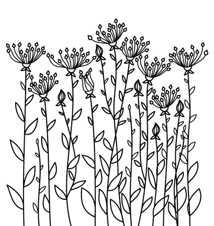 Vector flowers silhouettes, black  silhouette isolated on white.のイラスト素材
