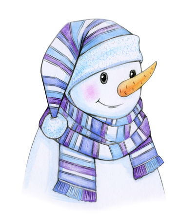 Happy snowman cartoon,  isolated on white.の写真素材