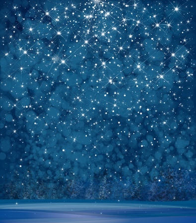 Vector winter wonderland background. Starry night sky and forest background.のイラスト素材