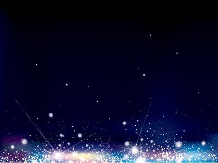 Vector  holiday background. Blue, sparkle, glow background  with  lights and stars.のイラスト素材
