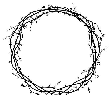 Vector  floral circle frame isolated, black silhouette.のイラスト素材