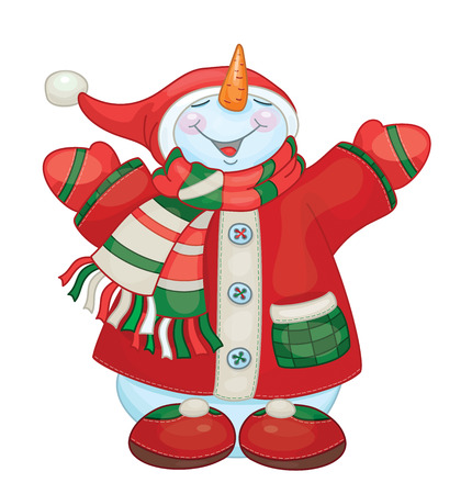 Vector happy snowman cartoon,   isolated on white.のイラスト素材