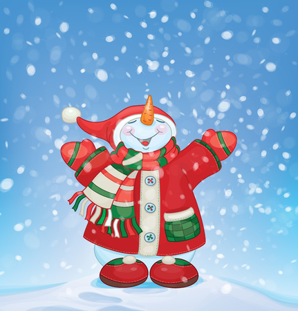 Vector happy snowman  and snowfall.のイラスト素材