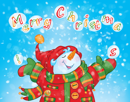 Vector happy snowman, greeting card. Merry Christmas!のイラスト素材