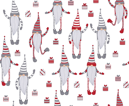 Vector  Christmas seamless pattern.  Gnomes cartoons  isolated on white.のイラスト素材