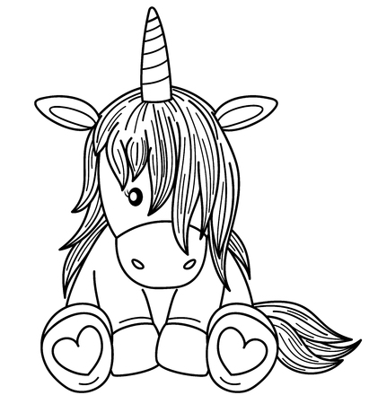 Vector unicorn cartoon, black silhouette isolated on white for coloring.のイラスト素材