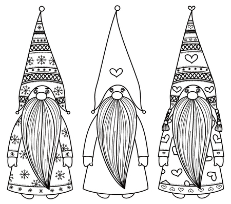 Vector   gnomes cartoons, black silhouettes isolated on white.のイラスト素材