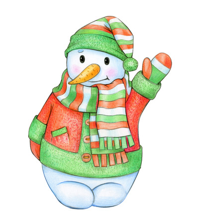 Happy snowman cartoon,  isolated on white.の写真素材