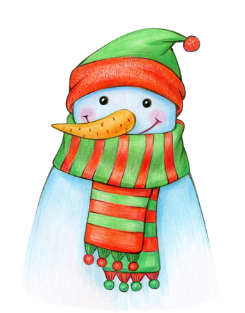 Happy snowman cartoon,  isolated on white.の写真素材