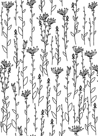 Vector seamless floral pattern,   black  silhouette isolated on white.のイラスト素材