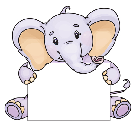 Vector cute baby elephant behind blank card.のイラスト素材
