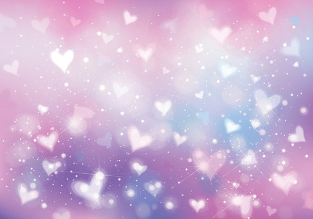 Vector unicorn background with  hearts, lights and stars.  Holiday background.のイラスト素材