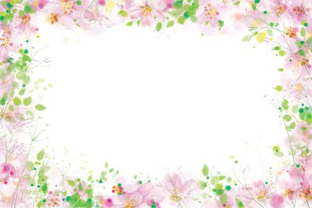Vector  floral  frame. Pink flowers and green leaves.のイラスト素材