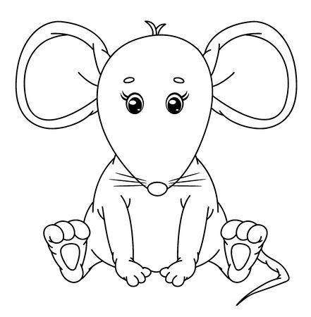 Vector cute,  sitting mouse, black silhouette for coloring.  のイラスト素材