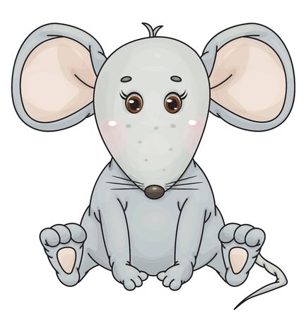 Vector cute,  sitting, grey  mouse  cartoon, isolated.のイラスト素材