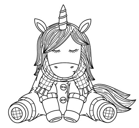 Vector  unicorn cartoon, black silhouette for coloring.のイラスト素材